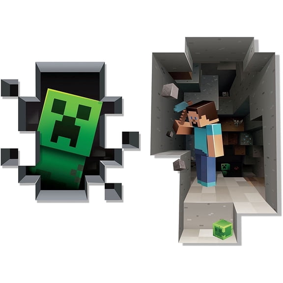 3D Cartoon Wall Poster Steve and Creeper Wall Cling Set of 2 Pack Wall Sticker for Kids Bedroom Home Decor