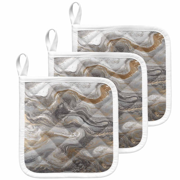 Gray Marble Pot Holders for Kitchen Heatproof Potholder, 3 Pack Farmhouse Vintage Abstract Ombre Texture Hot Pads Multipurpose Oven Pads Cloth Potholders Trivet for Cooking Baking