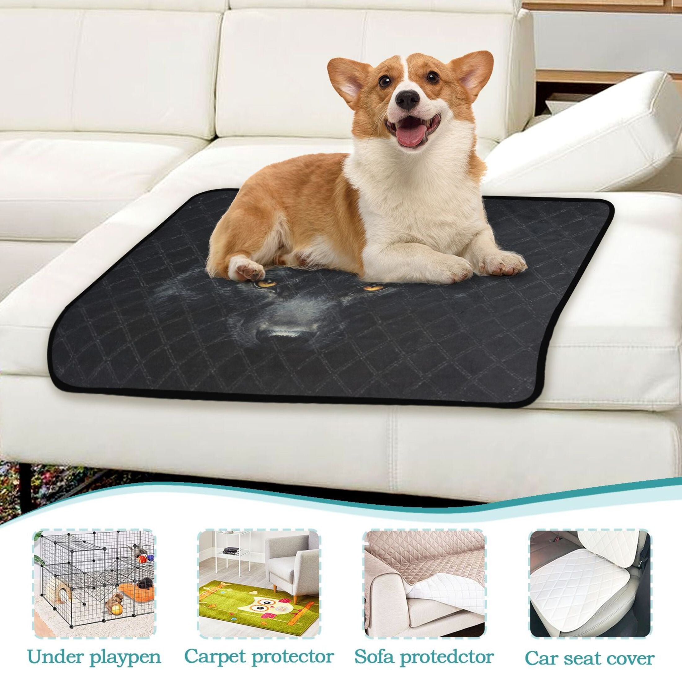 Qxltty Dark Wolf Face Cat litter Pads Pet Set of 2 Diaper Mats Center Anti-leakage Layer Absorbent Soft and Comfortable