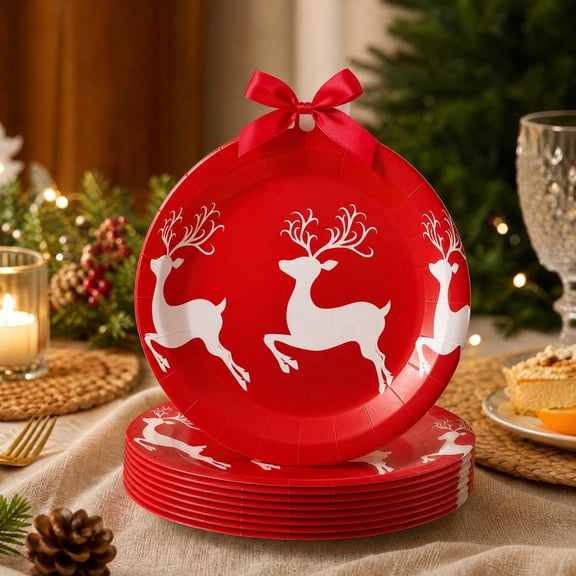 Eolstice Christmas Ball Shaped Paper Plates, 16 Count Disposable Holiday Party Plates For Xmas Dinner Supplies Birthday Festive Table Decorations Home Party