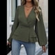 thumbnail image 5 of Camisa Elegante de Larga con Cuello en V, Doble Botonadura y Volantes en Color Liso para Mujer Verde L, 5 of 10