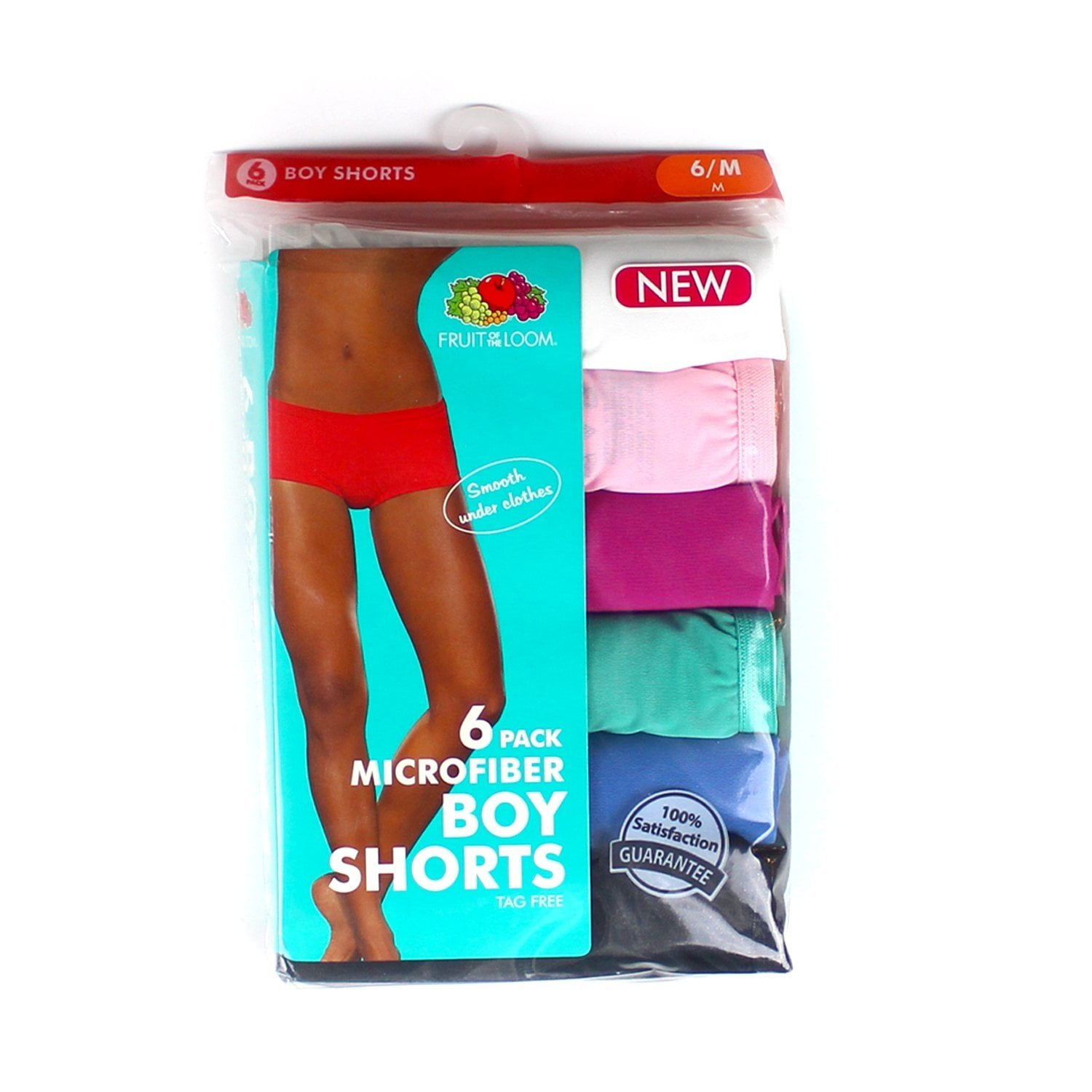 FRUIT OF THE LOOM WOMENS MICROFIBER BOY SHORTS PANTY 6PK, ASSORTED