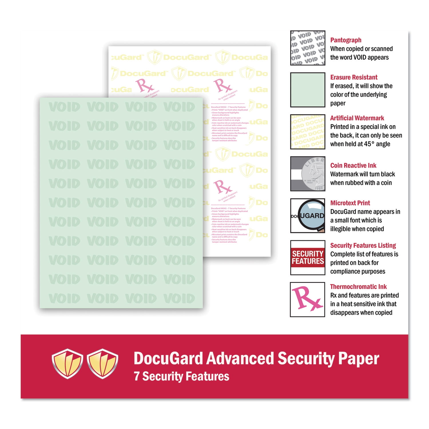 DocuGard Advanced Green Medical Security Paper, 7 Features, 8.5 x 11 Inches,&nbsp;24 lb, 500 Sheets (04542)