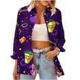 thumbnail image 4 of LEKWK Mardi Gras Shirts for Women Fun Party Food Graphic Print Dress Blouses Long Sleeve Button Down Casual Daily Outfits, 4 of 8