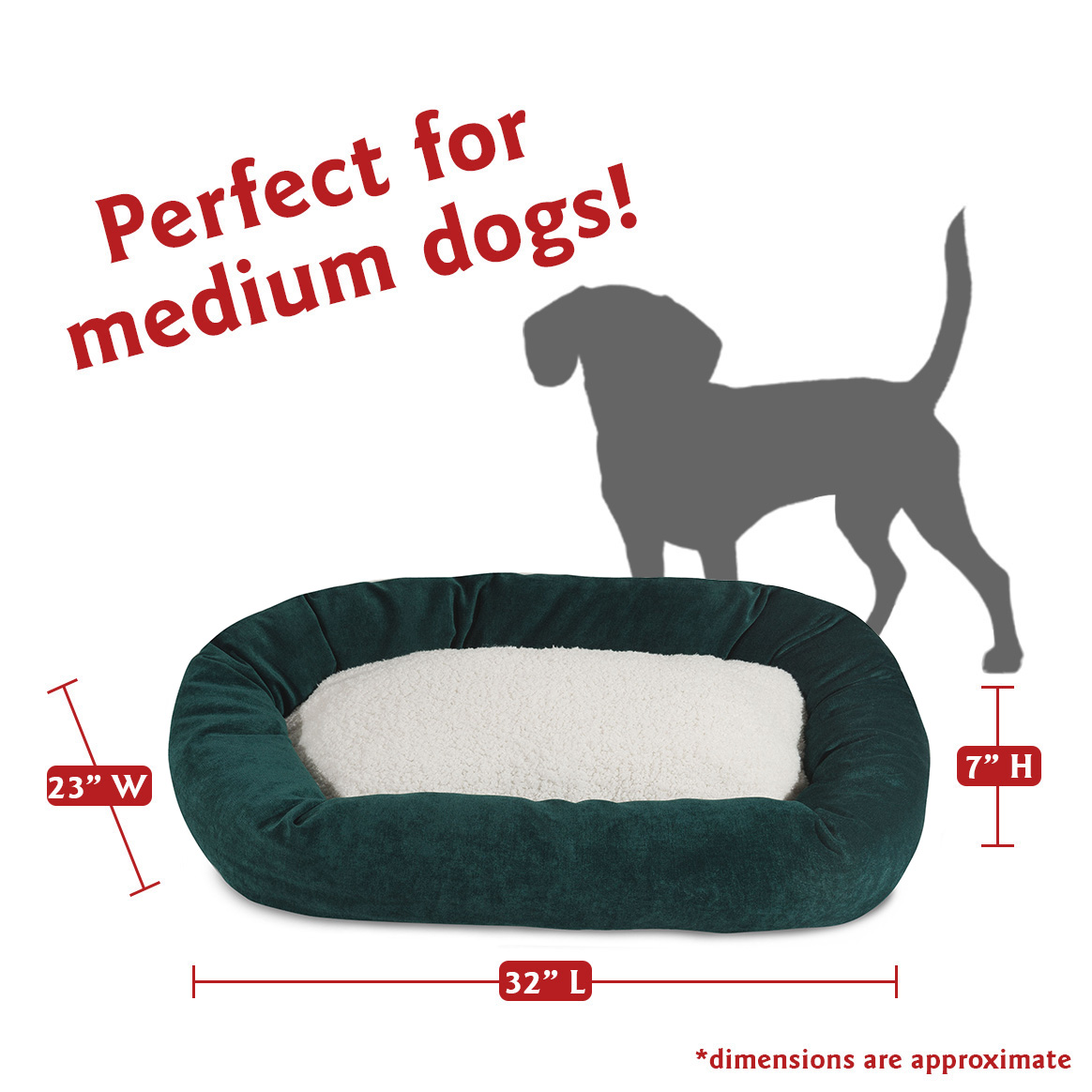 Majestic Pet Sherpa Villa Velvet Bagel Pet Bed for Dogs, Calming Dog Bed Washable, Medium, Marine