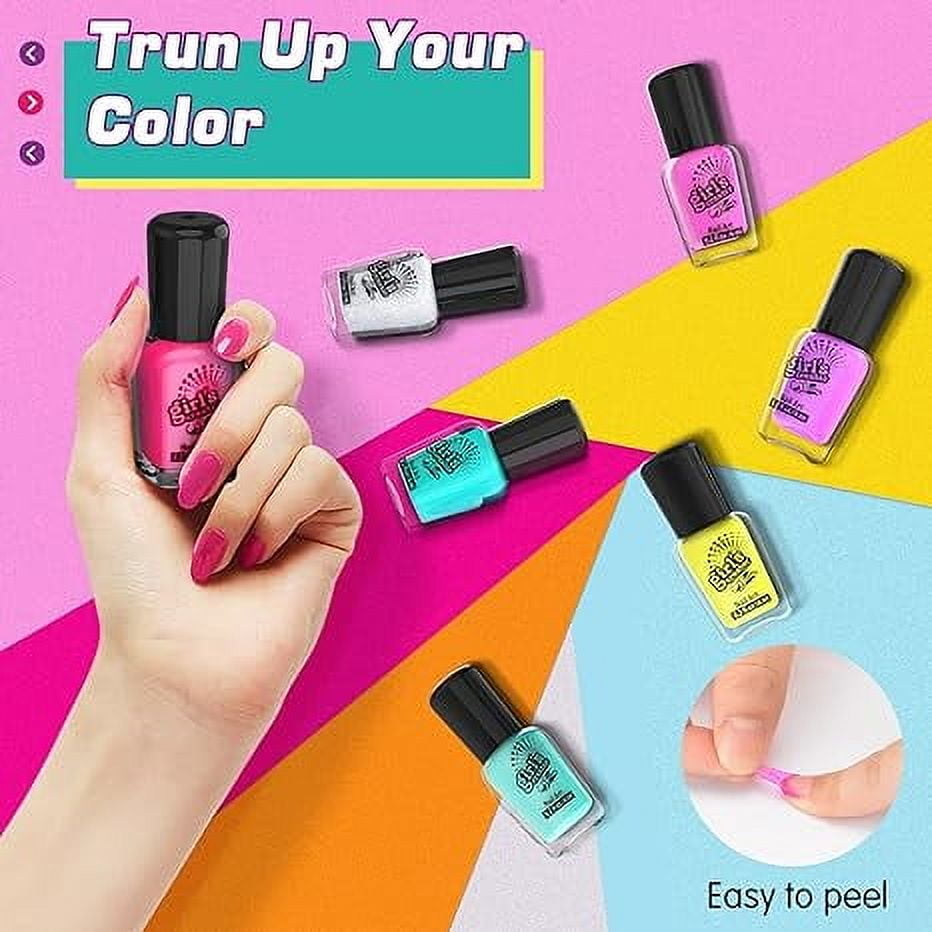 Nail Polish Kit for Girl Ages 6-12, Kids Nail Art Salon Set with Nail Dryer, Peelable Glitter Nail Polish, Storage Desk, Gifts for Birthday Spa Party Favors