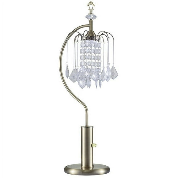 NEW Grand Antique Brass Base Finish w/ Faux Crystal Ornaments Shade 27" Table Lamp 715, 1 Bulb Included
