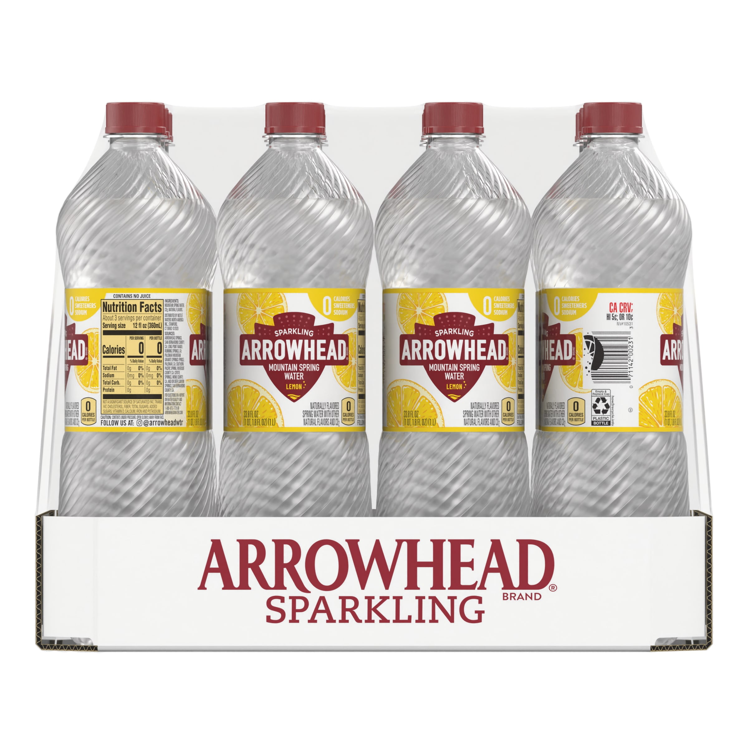 Arrowhead Sparkling Water, Lively Lemon, 33.8 oz. Bottles (Pack of 12