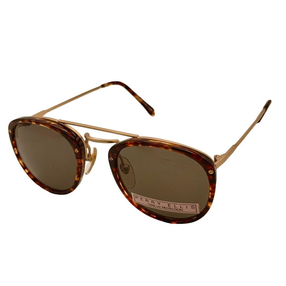Perry Ellis Men Sunglass Tortoise Gold Soft Square Metal, Brown Lens PE 1002