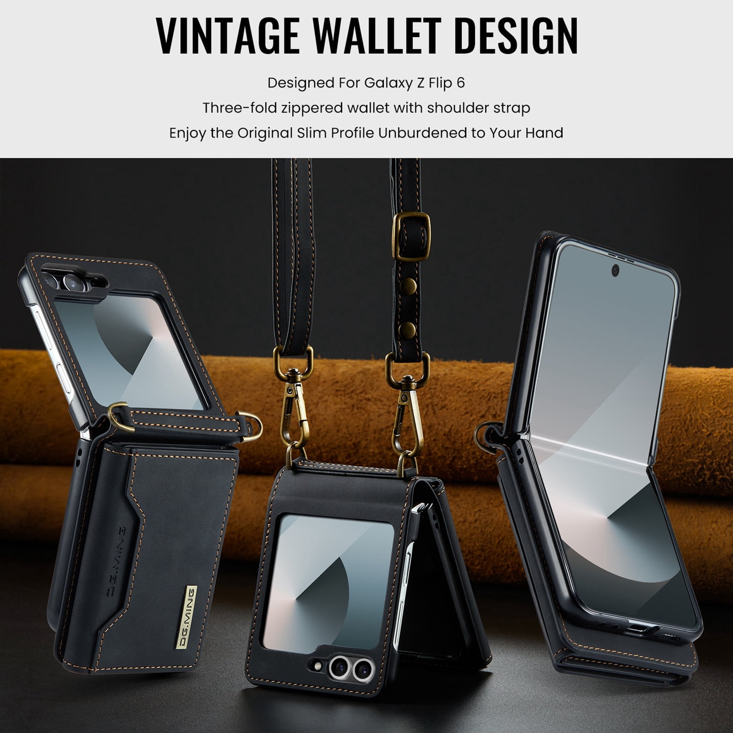 ETFAST Leather Phone Case For Samsung Galaxy Z Flip 6 Wallet Leather Case with Card Holder Leather Phone Case Shockproof Protective Cover