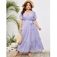 thumbnail image 3 of Plus Size Wedding Guest Maxi Dresses for Curvy Women, Summer Casual Floral Long Party Sundress with 3/4 Sleeve, 3 of 8