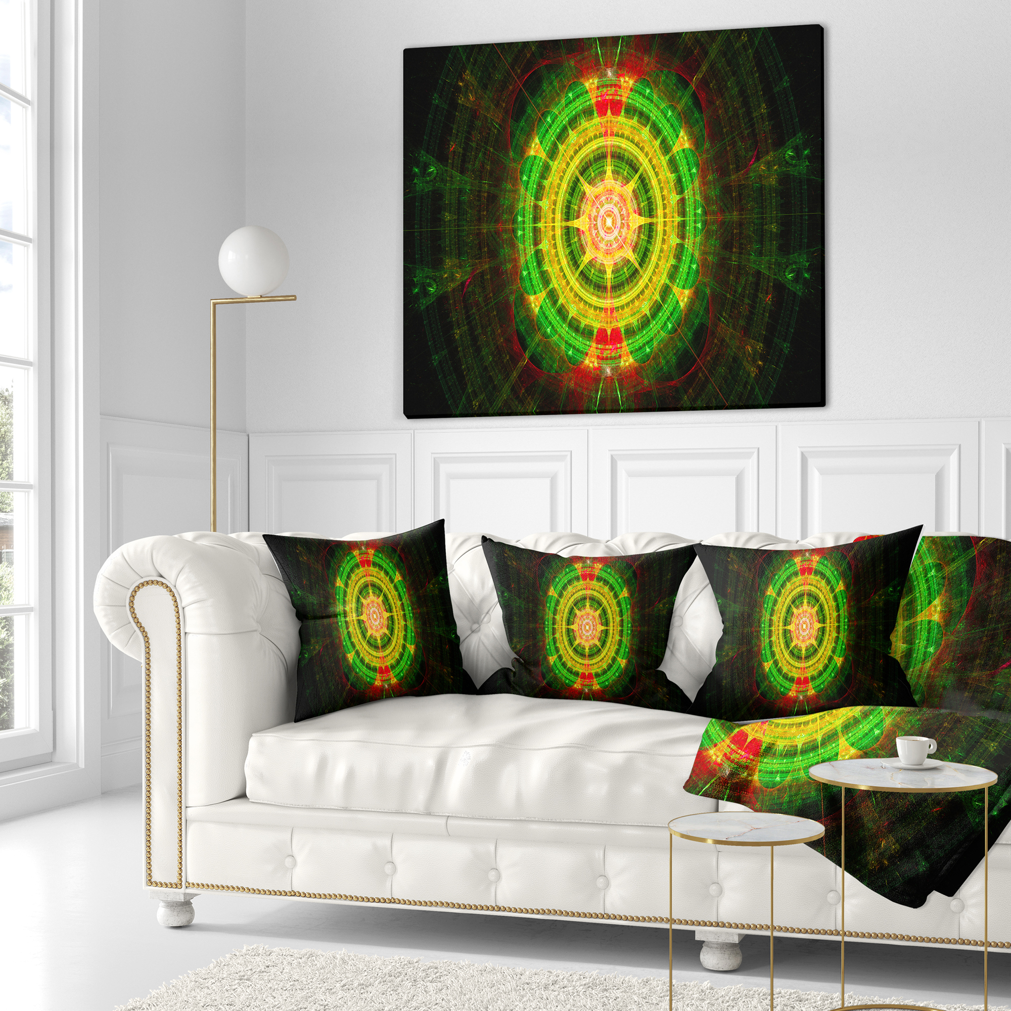 Designart Bright Green Fractal Sphere - Abstract Throw Pillow - 16x16