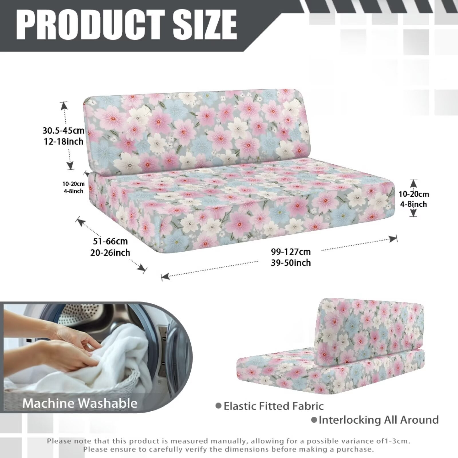 Boatee Beautiful Cherry Blossom RV Dinette Cushions Washable Furniture Covers Universal Camper Accessories Stretchable Couch Cover 2 Cushion Sofa for 2 Seat Cushion Couch Pink