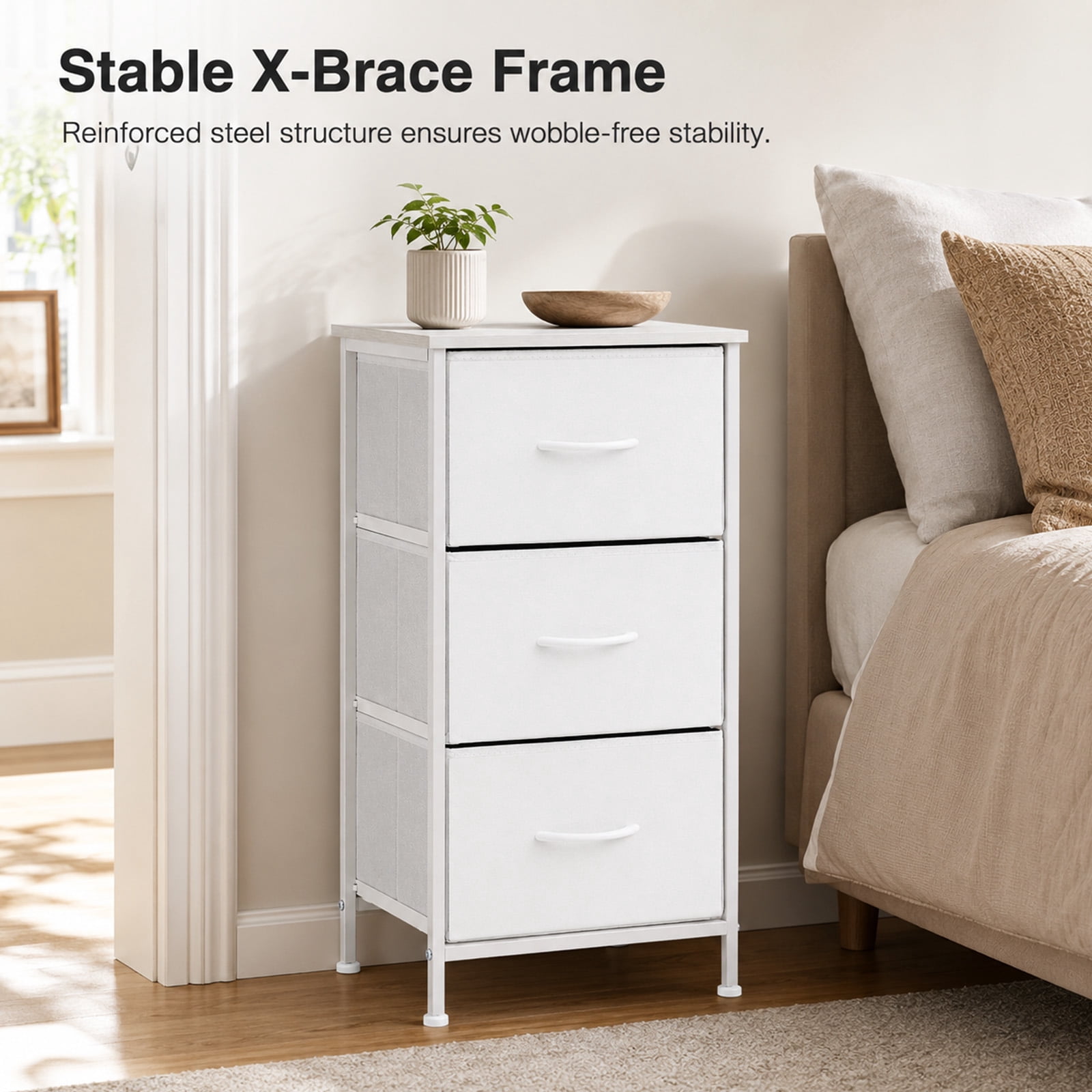 Alvantor 3-Tier Drawer Fabric Dresser, Roomy Fabric Drawers, Compact Nightstand, Bedroom or Closet Use, Chest Of Drawers, Dresser for Small Spaces
