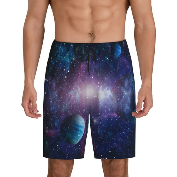 Vsdgher Planets Stars And Galaxies1 Print Men's Pajama Shorts Lounge Bottoms Sleep Shorts Elastic Waist Lightweight PJ Shorts with Pockets-Large