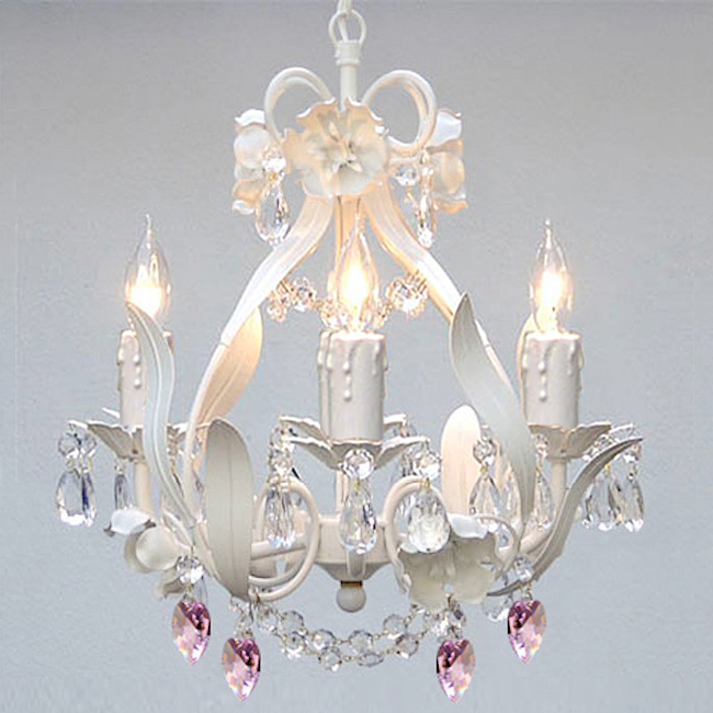 White Iron Fl Crystal Flower Cchandelier Lighting With Pink Hearts Com White Iron Fl Crystal Flower, Childrens Pink Chandelier Uk