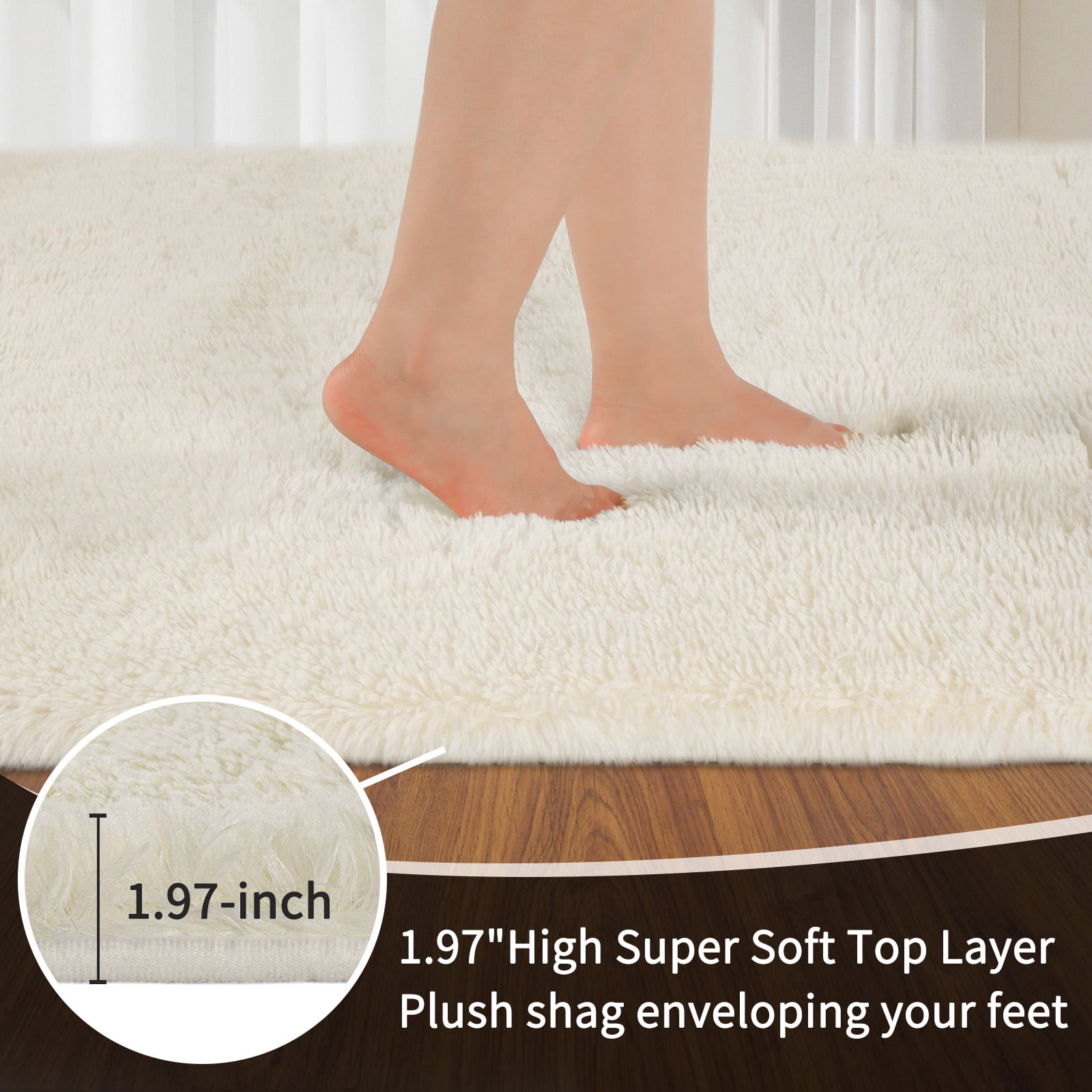 Solid Color Fluffy Rugs, Non-slip Soft Shaggy Floor Carpet Mats & Rugs for Room Decor, Washable Non-slip Modern Area Rug, Modern-style Decorative Carpets for Home Livingroom Bedroom, Cream
