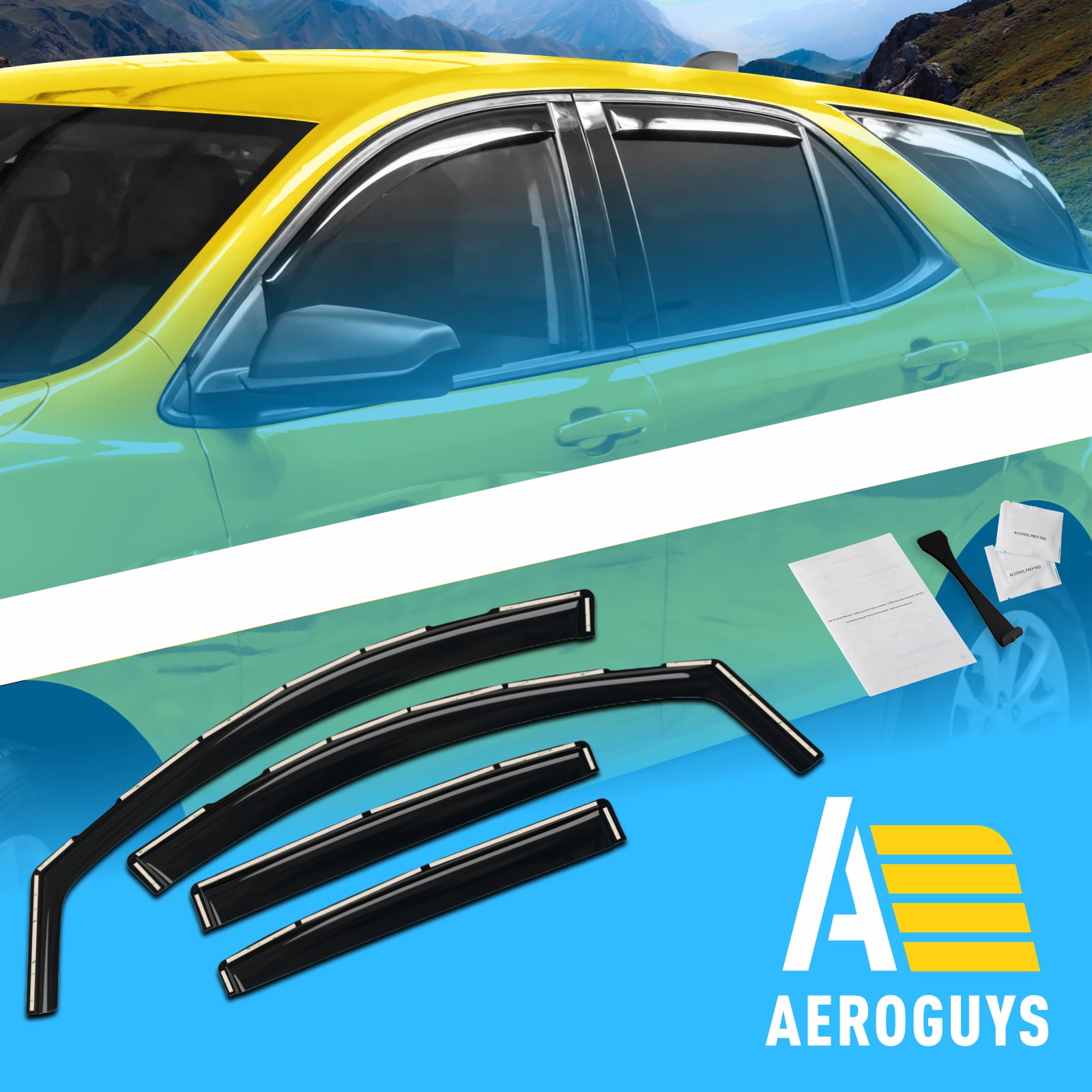 AEROGUYS In-Channel Window Deflectors Extra Durable Window Visors Rain Guards Fit for Chevrolet (Chevy) Equinox 2018-2024, Sun Visors, Wind Deflectors, Vent Visors, Car Accessories - 4pcs. AG0008