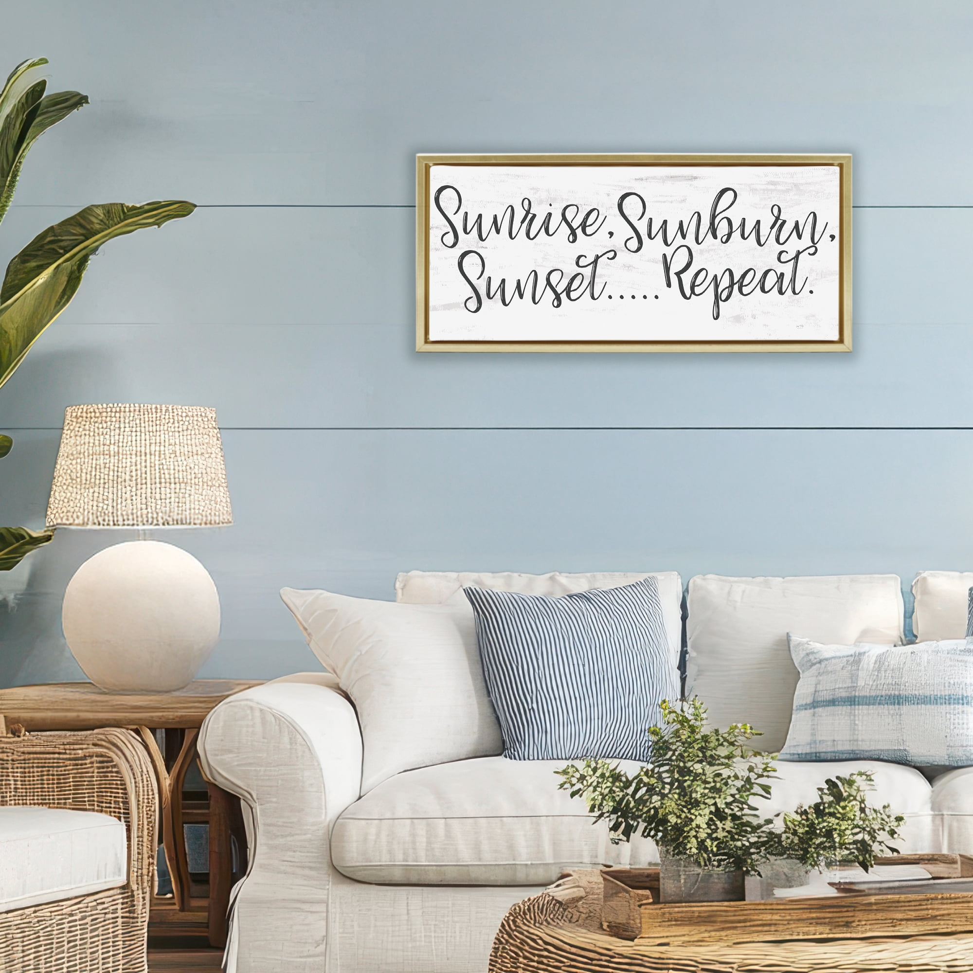 Stupell Industries Sunrise Sunburn Sunset Repeat Gold Framed Floater Canvas Wall Art, design by Lux + Me Designs
