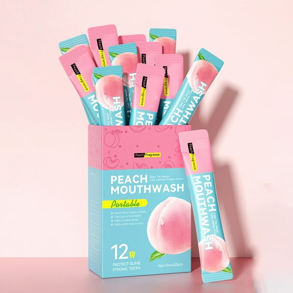 SDJMa Peach Flavored Mouthwash 20 Packs, Portable Fresh Breath Oral Rinse for Travel, Daily Teeth Cleaning and Bad Breath Prevention