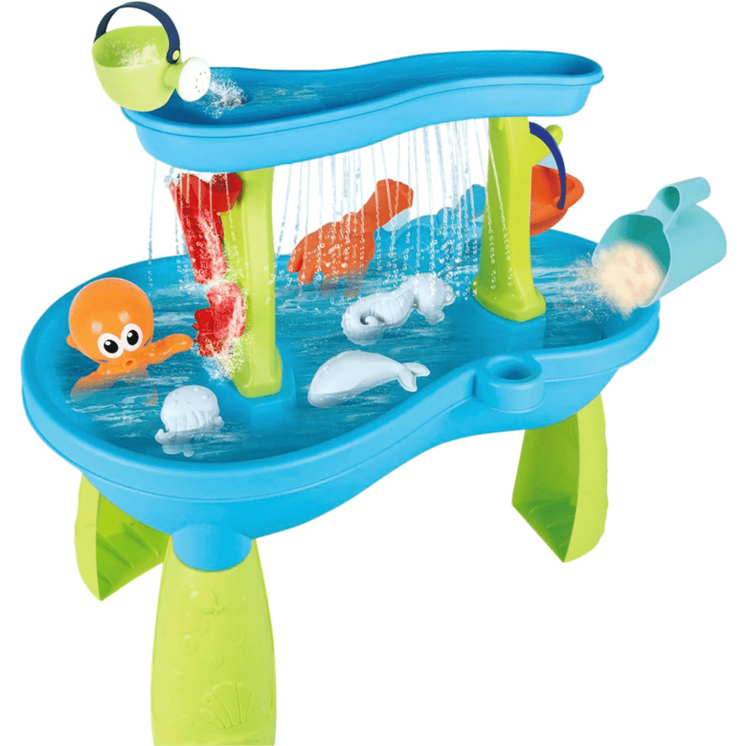 Water Tables For Toddlers, 2 In 1 Sand And Water Tables For Kids, Rain Showers Pond Water Sensory Tables Summer Outside Toys With 12 Piece Colorful Accessories, Gift For Boys Girls Kids Age 1-3 3-5