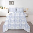 thumbnail image 1 of Cute Rabbit Comforter Set Toddler Size 2 Pcs,Spring Easter Animal Princess Bowknot Bedding Set,Blue Geometric Plaids Kawaii Bow Patchwork Quilt Set for Child Bedroom,1 Pillowcase, 1 of 6