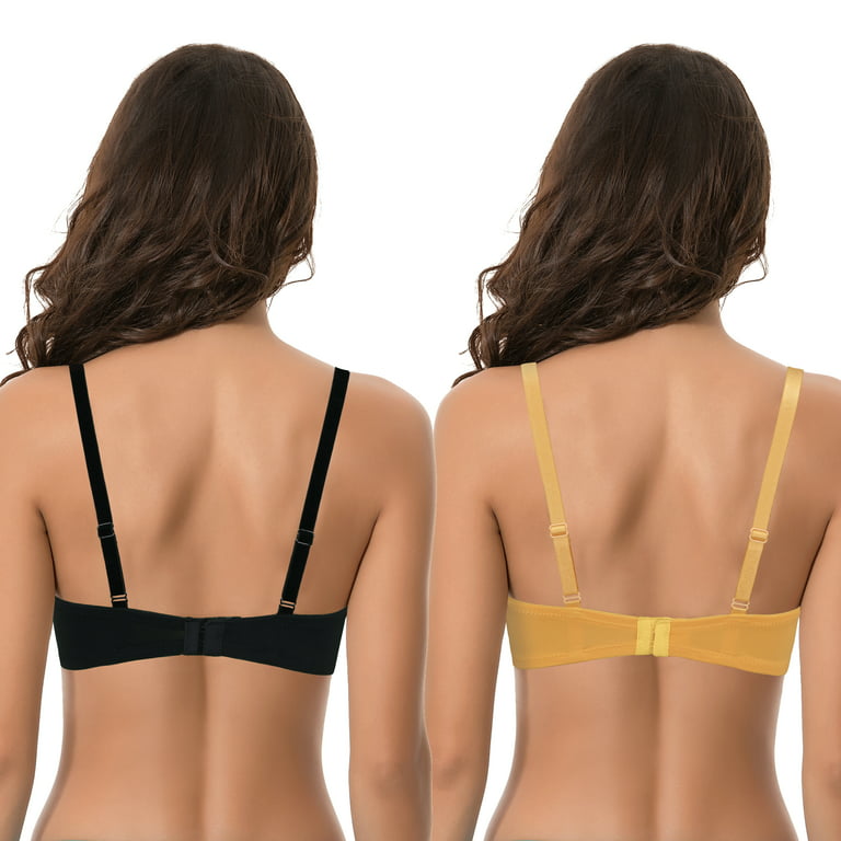 Curve Muse Women's Plus Size Push Up Add 1 and a half Cup Underwire Mesh  Bra -2PK-BLACK,YELLOW-44B 