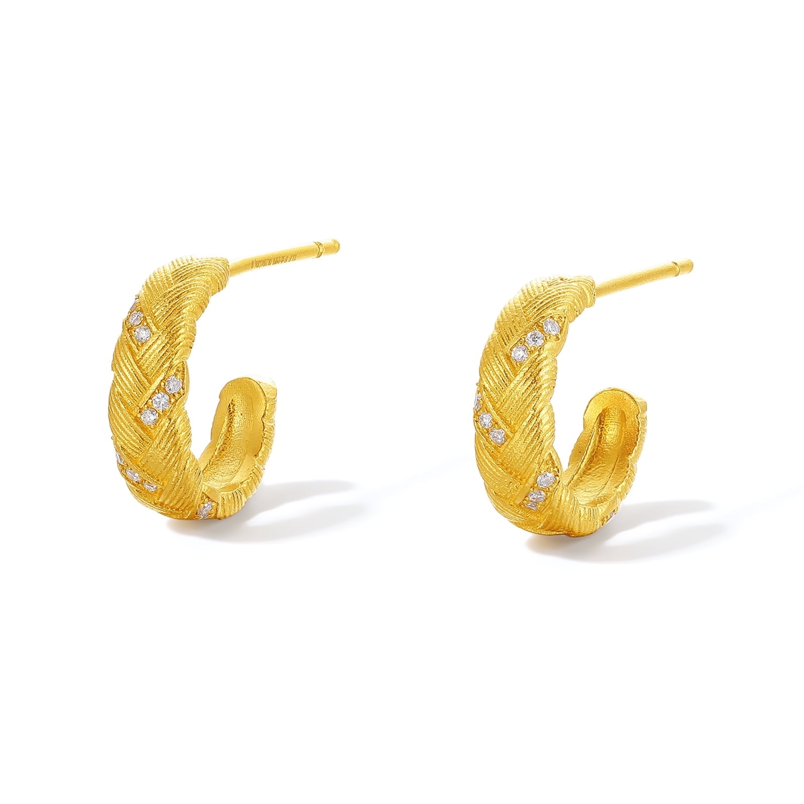 ZHOU LIU FU 24K Gold Diamond Hoop Earrings for Women, Woven Filigree Fine Jewelry
