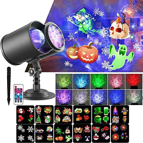12 Slides 10 Colors Christmas Ocean Wave Snowflake Light Projector ACVCY Outdoor Waterproof 2-in-1 Moving Patterns Rotating LED Projection Lamp for Christmas Halloween Party Garden Decorations