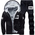 thumbnail image 1 of Men's Casual Print Two Man Dress Suit Piece Plush Hooded Pocket Graduation Suits for Men Coat Drawstring Pants Set, 1 of 8