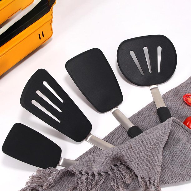 4x de Silicona Antiarañazos con Núcleo de material acero Inoxidable, s de Cocina Antiadherentes, Utensilios de Cocina para Cocinar, Herramient negro BLESIY espátula pequeña