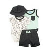 Bon Bebe 4pc Baby Boy Clothes Set Animals,White/Heather Grey 12M