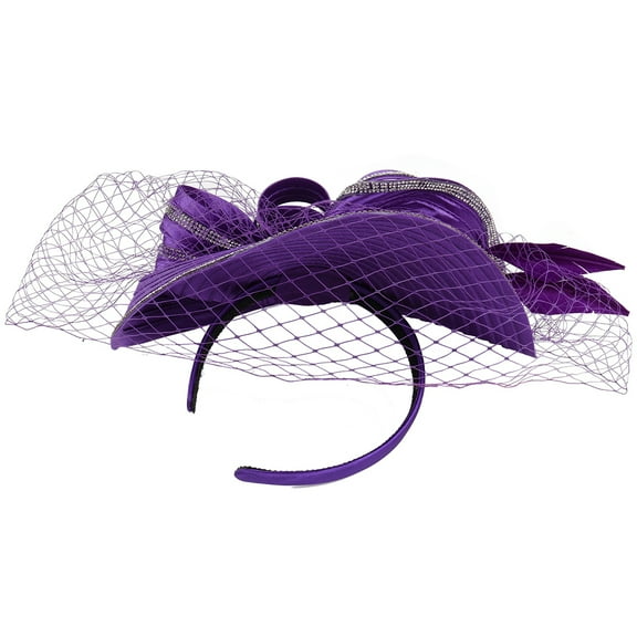 HOMEMAXS  Fascinator Stirnband Hut Tea Party Hats for Women Straw Women's Purple