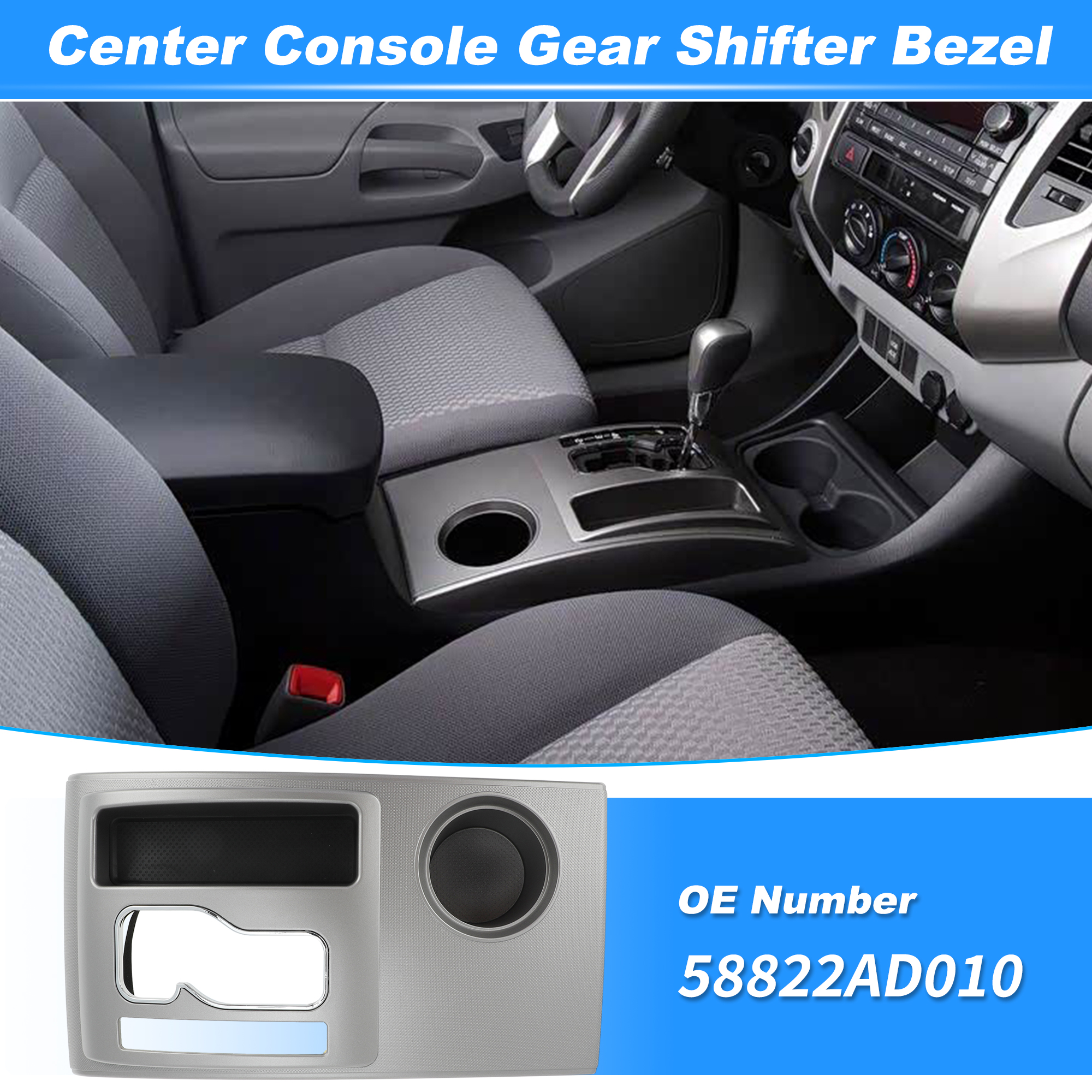 Unique Bargains No.58822AD010 Center Console Gear Shifter Bezel Shift Panel Cover Cup Holder for Toyota Tacoma 2005-2015 Silver Tone Interior Trim
