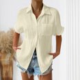 thumbnail image 2 of Fancifize Womens Plus Size Button Down Shirt Collared Short Sleeve Top Lightweight Loose Fit for Office Casual Summer Outfits XXXL,Beige, 2 of 6