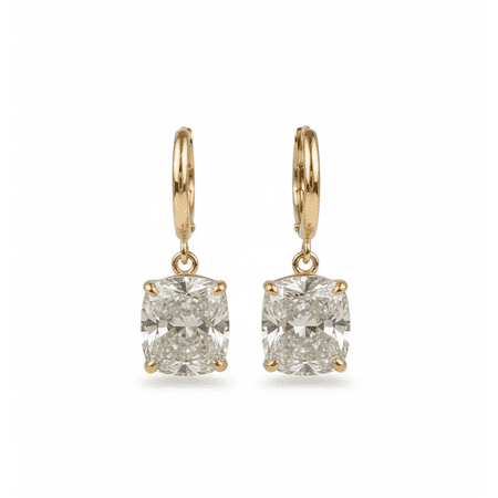 Flawless Cushion Cut Diamond Hoop Earrings Solitaire Diamond Drop Hoop Earring Dangling Hoop Earring Cushion Cut Hoop Earrings.