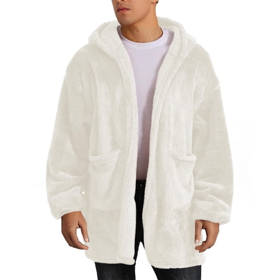 Men Hooded Cardigan Oversized Fuzzy Fleece Blanket Hoodie Jacket Plush Sherpa Winter Fall Coat Soft Outerwear