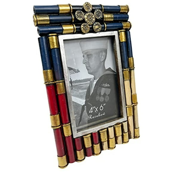 Urbalabs Western Cowboy Shotgun Shell Red White And Blue 4x6 Photo Frame Country Decor Picture Frame 4" x 6" Rustic Gifts Farmhouse Picture Frames Standing Elaborate Picture Frame