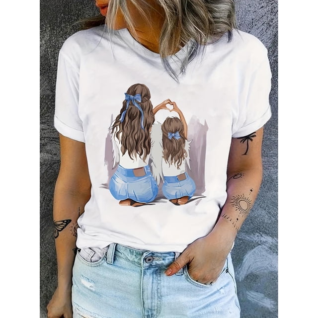 Mother and Daughter Back Parent-child Style, New Fashion Casual Women's T-shirt, Pure Cotton Conventional