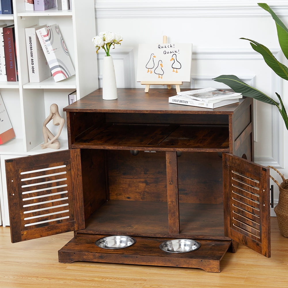 Wooden Cat Litter Box Enclosure, Hidden Cat Bathroom Furniture with