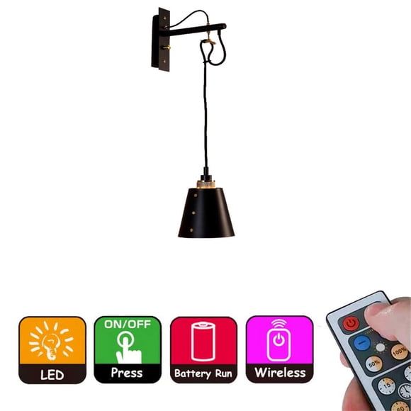 FSLIVING Vintage Metal Black Battery Operated Wall Sconces LED Remote Control