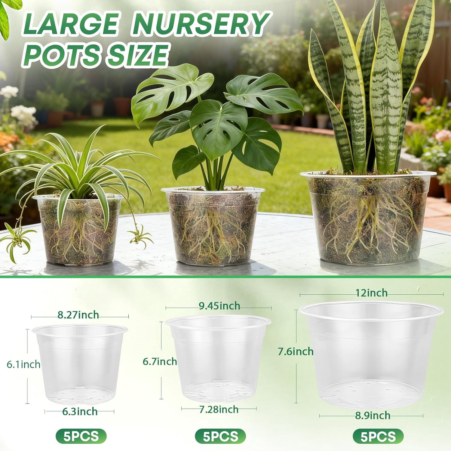 Inch Large Clear Nursery Pots with Drainage Hole, Plastic Plant Pots for Seedling Flower Vegetable, Indoor Outdoor Gardening, Used as Liner Inside Decorative Pot