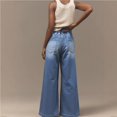 thumbnail image 4 of Pantalones vaqueros de mujer con diseño suelto, cintura elástica, pantalones rectos de pierna ancha con cordón y bolsillos, 4 of 7