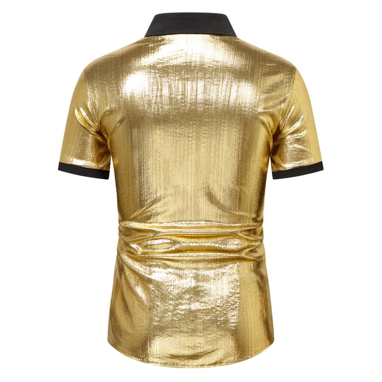 YLSDY Men's Summer Shiny Gold Button Down Dress Shirt Club Party Short  Sleeve Slim Fit Shirts Club Shiny Metallic Shirts Gold L - Walmart.com