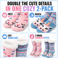 thumbnail image 2 of Muk Luks Kids Jacquard Knit Character Cabin Socks, 2 Pack, Soft Sole with Silicone Grippers, PNK/BLU, S/M, 2 of 8