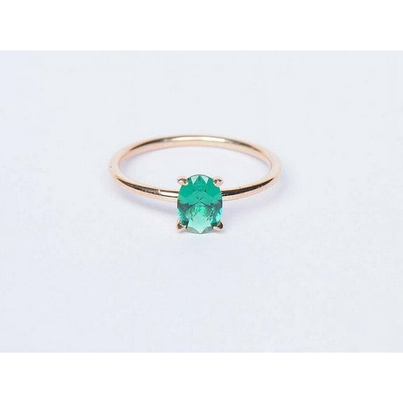 14K Solid Gold Oval Emerald Minimalist Ring, Stackable Ring, Rose Gold Plated Ring, May Birthstone, Promise Ring, Emerald Solitaire Ring