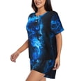 thumbnail image 3 of Womens Pajama Sets With Pocket, Blue Fire Cool Wolf Lounge Sets Short Sleeve Sleepwear PJ Sets for Women, 3 of 6