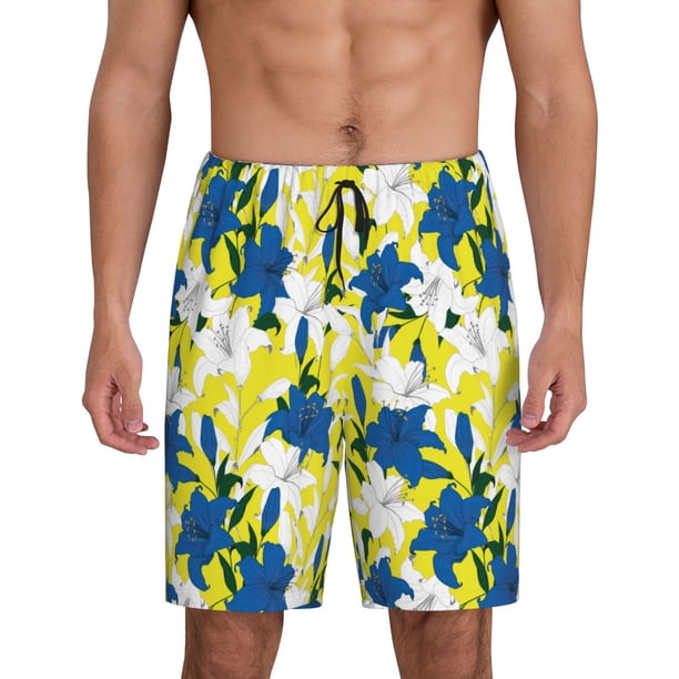 Fotbe Lilies Flowers Pantalones Cortos de Pijama para Hombre, Ropa de Dormir, Pantalones de Pijama Cortos para Hombre-4X-Large
