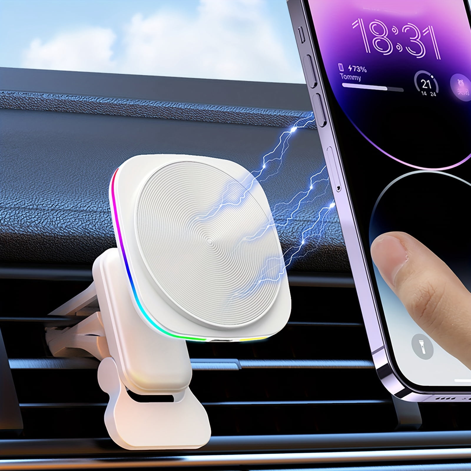 Magnetic Wireless Car Charger Mount for iPhone 16/15/14/13/12 - Fast Charging, Secure Phone Holder, Compact Travel Accessory