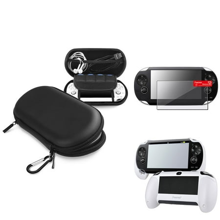 Insten Black EVA Case+White Hand Grip+Clear Screen Protector For Sony PS Vita